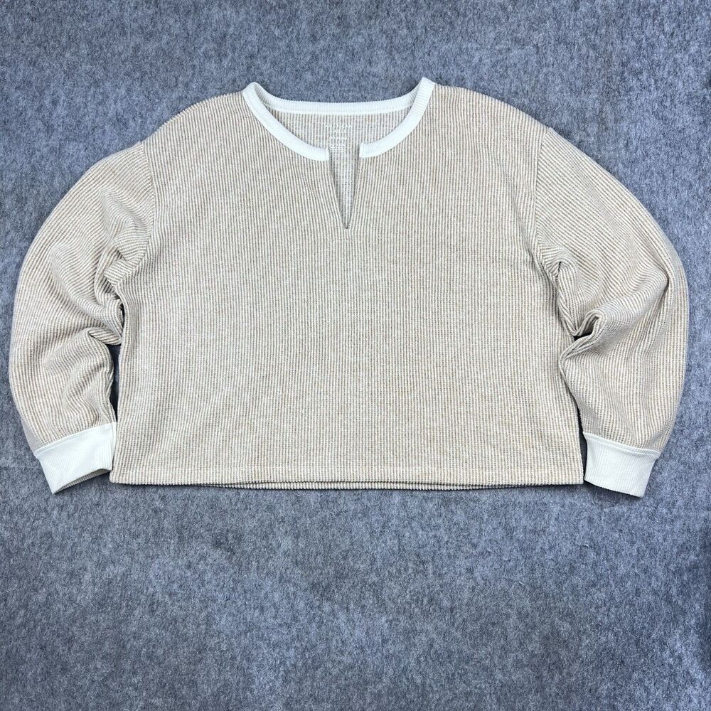 American Eagle Women's Crop Pullover Sweater AE Lounge Tan White Stripe Size XL